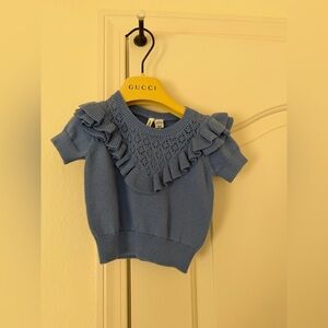 Janie and Jack Baby Girl Blue Knit Ruffle Top | New with Tags | 6–12 Months